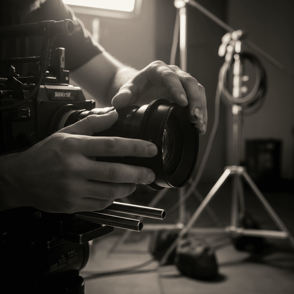 Actor in intense dramatic film scene